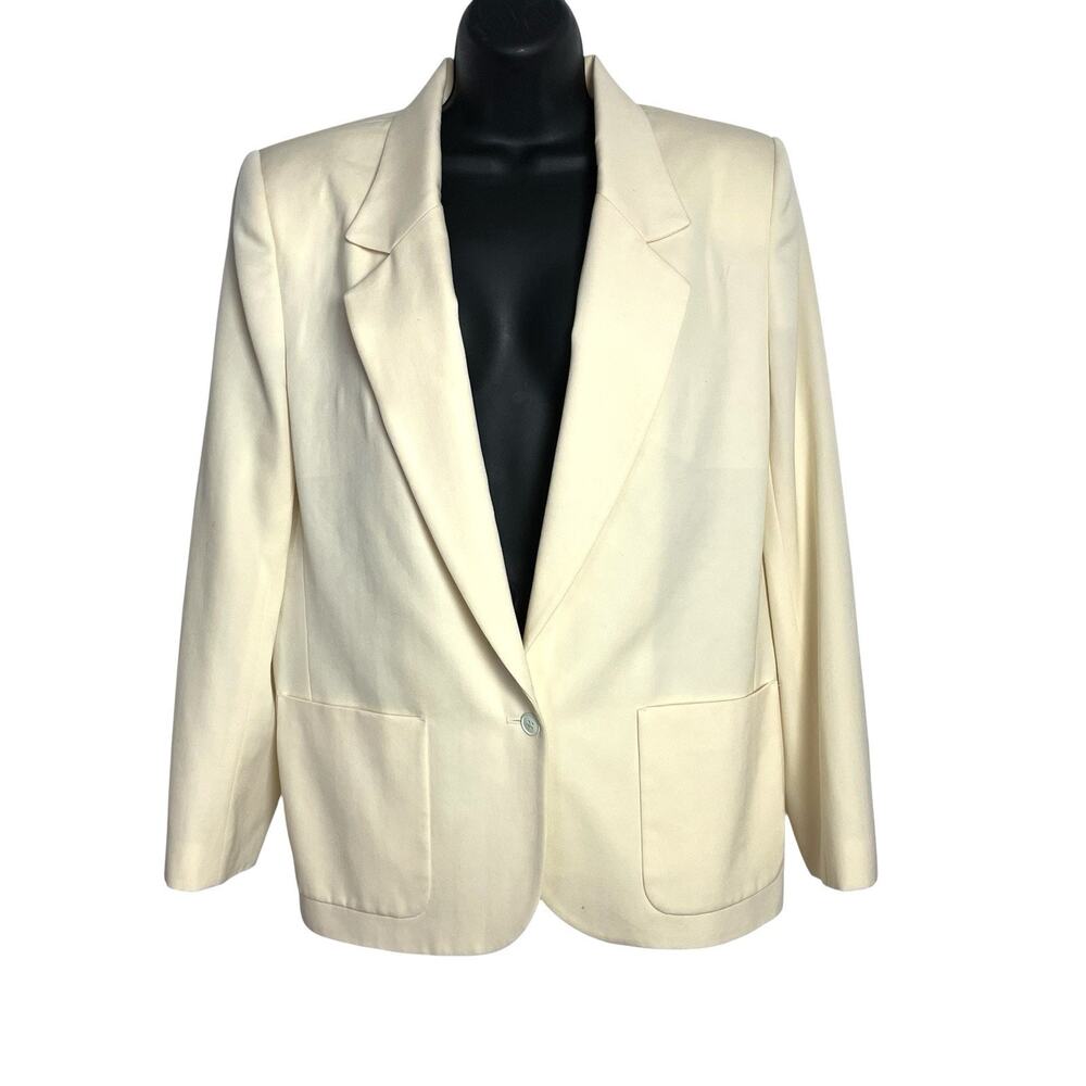 Vintage Paul Stanley Blazer Womens 12‎ Cream 100% Wool Classic 1 Button 90s
